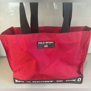 Vintage 90s Ralph Lauren Polo Sport Nylon Messenger Red Shoulder Tote Bag